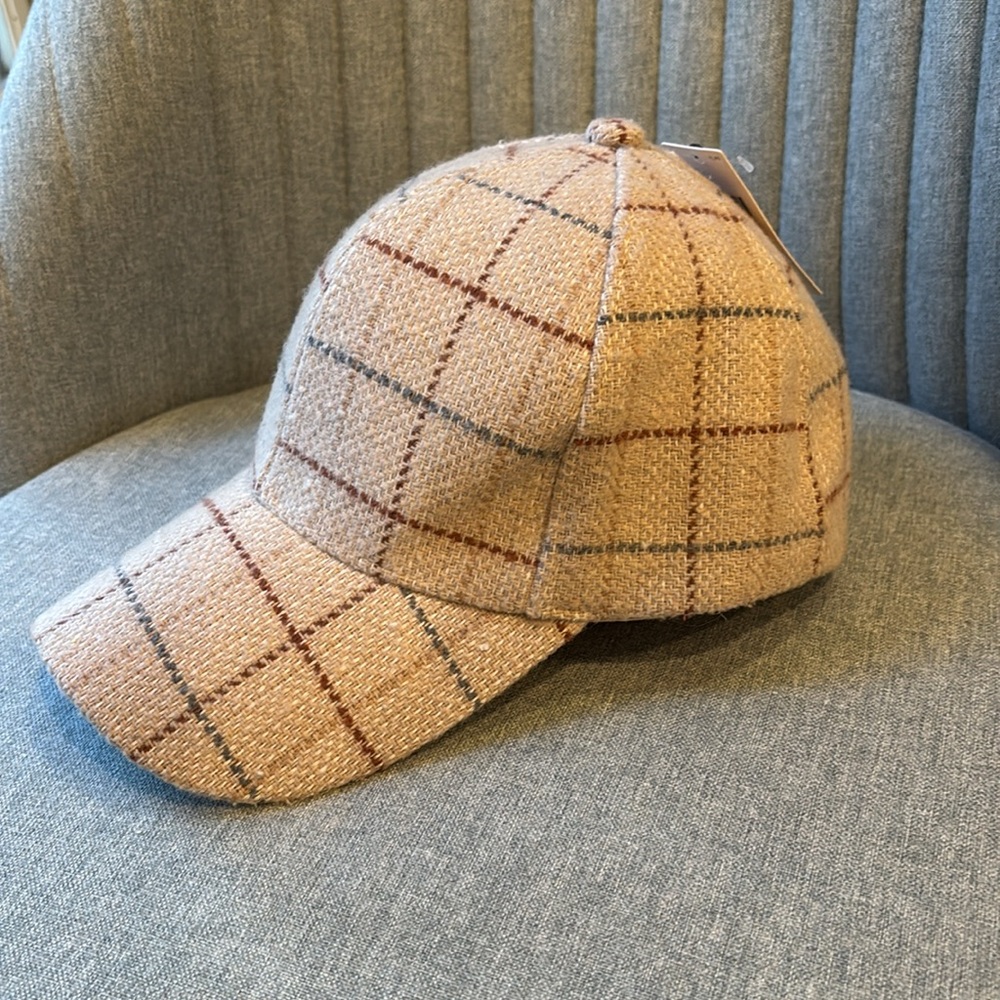 Anthropologie Plaid Cream Baseball Hat